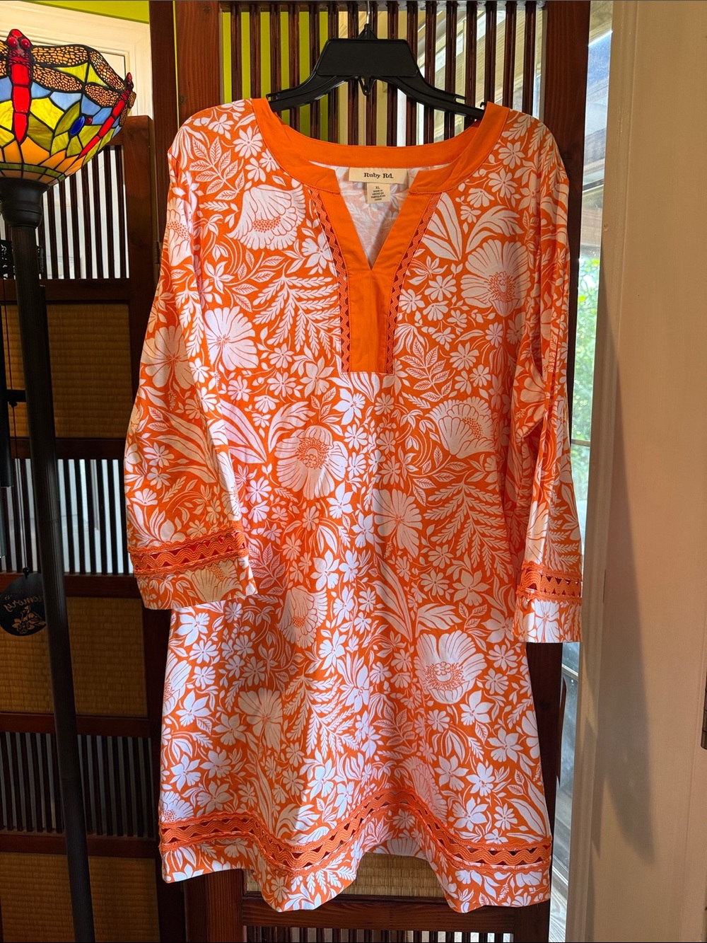 Ruby Rd. Orange & White Floral Long-Sleeve Tunic